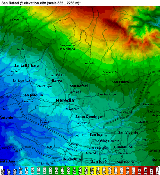 Zoom OUT 2x San Rafael, Costa Rica elevation map