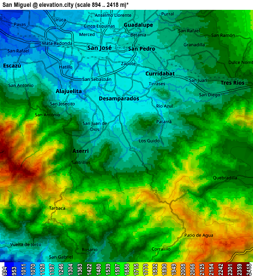 Zoom OUT 2x San Miguel, Costa Rica elevation map