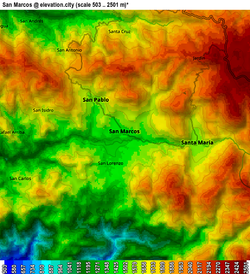 Zoom OUT 2x San Marcos, Costa Rica elevation map