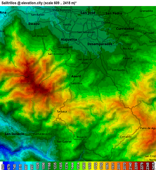 Zoom OUT 2x Salitrillos, Costa Rica elevation map