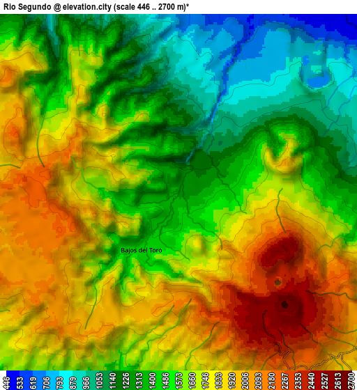 Zoom OUT 2x Río Segundo, Costa Rica elevation map