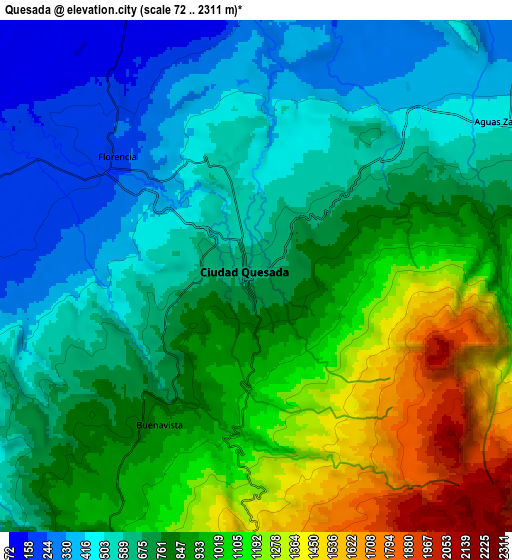 Zoom OUT 2x Quesada, Costa Rica elevation map