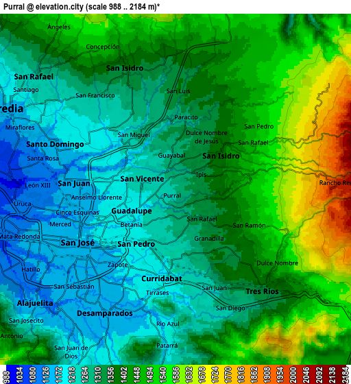 Zoom OUT 2x Purral, Costa Rica elevation map