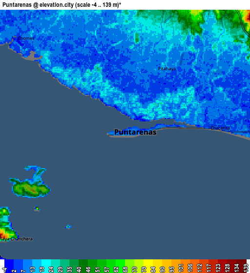 Zoom OUT 2x Puntarenas, Costa Rica elevation map