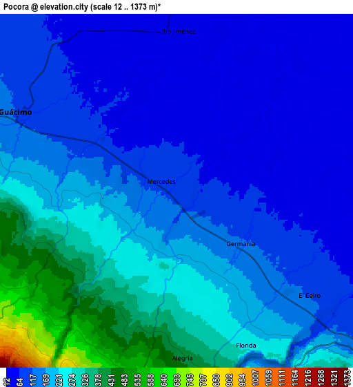 Zoom OUT 2x Pocora, Costa Rica elevation map