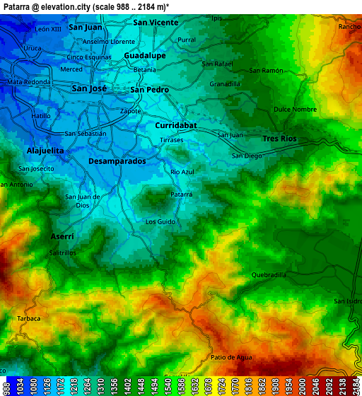 Zoom OUT 2x Patarrá, Costa Rica elevation map
