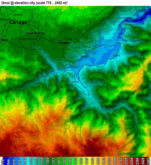 Zoom OUT 2x Orosí, Costa Rica elevation map