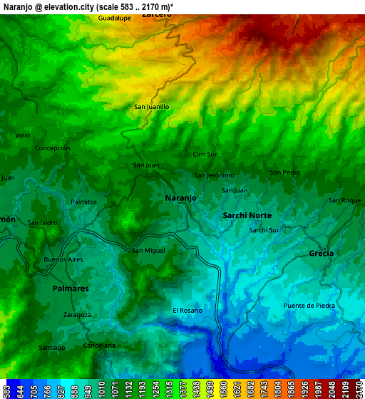 Zoom OUT 2x Naranjo, Costa Rica elevation map