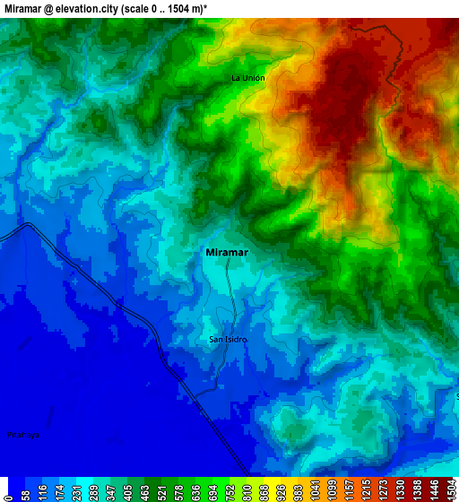 Zoom OUT 2x Miramar, Costa Rica elevation map