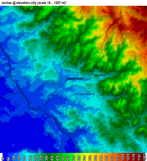 Zoom OUT 2x Juntas, Costa Rica elevation map