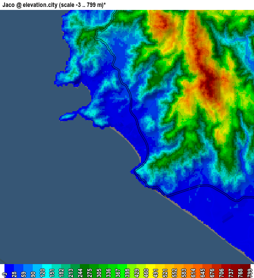 Zoom OUT 2x Jacó, Costa Rica elevation map