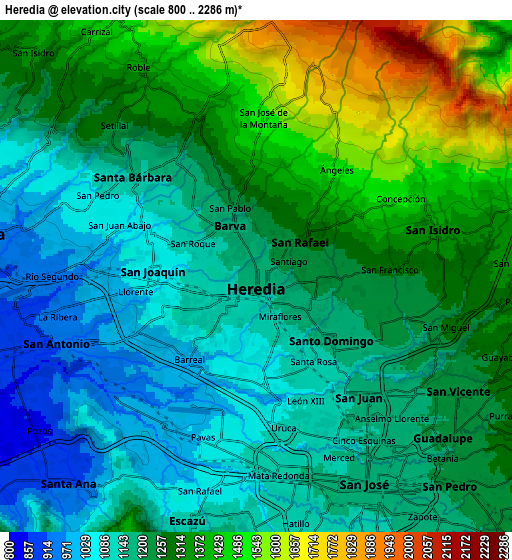 Zoom OUT 2x Heredia, Costa Rica elevation map