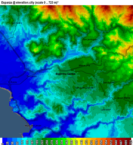 Zoom OUT 2x Esparza, Costa Rica elevation map