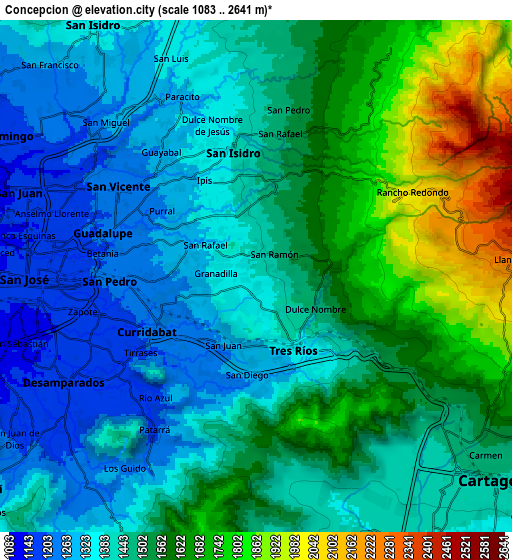 Zoom OUT 2x Concepción, Costa Rica elevation map