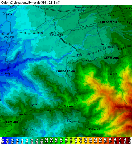 Zoom OUT 2x Colón, Costa Rica elevation map