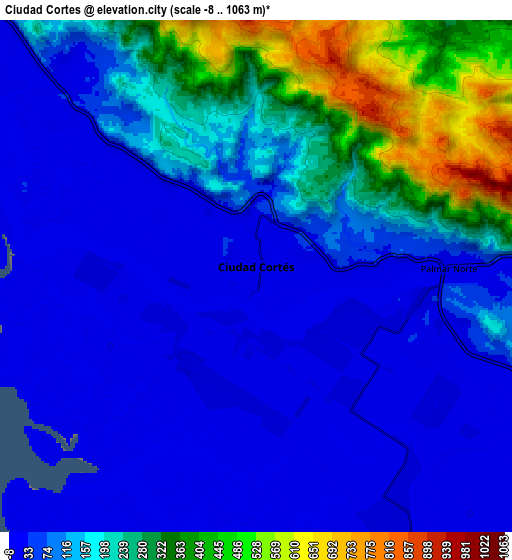 Zoom OUT 2x Ciudad Cortés, Costa Rica elevation map