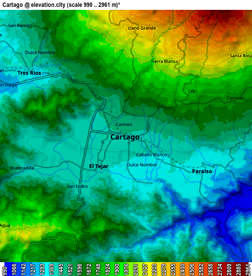 Zoom OUT 2x Cartago, Costa Rica elevation map