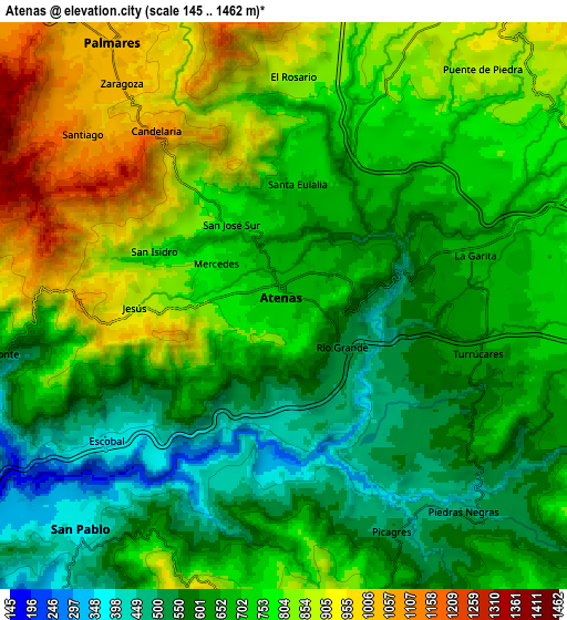 Zoom OUT 2x Atenas, Costa Rica elevation map