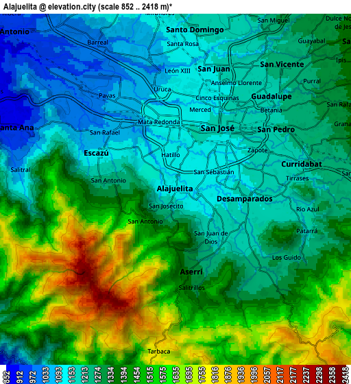 Zoom OUT 2x Alajuelita, Costa Rica elevation map