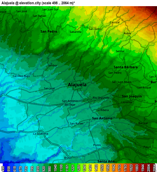 Zoom OUT 2x Alajuela, Costa Rica elevation map