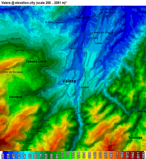 Zoom OUT 2x Valera, Venezuela elevation map
