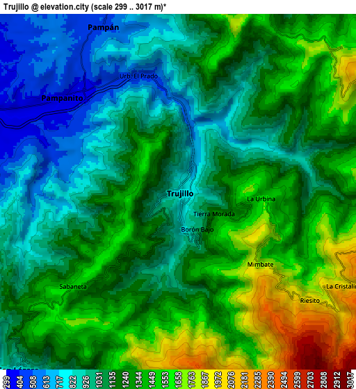 Zoom OUT 2x Trujillo, Venezuela elevation map
