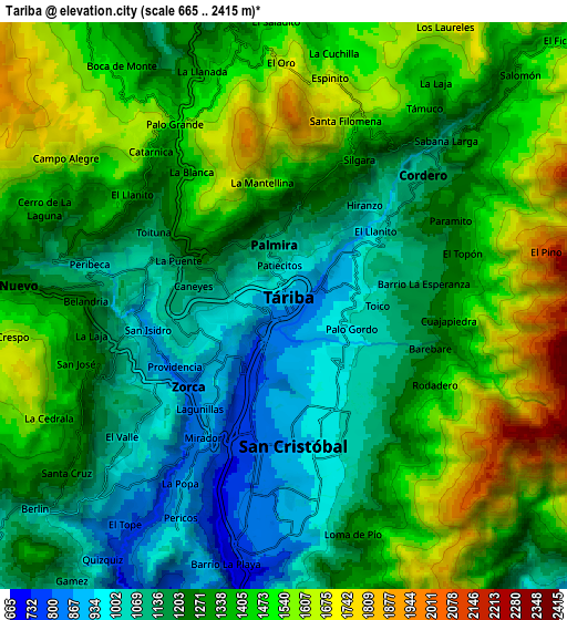 Zoom OUT 2x Táriba, Venezuela elevation map