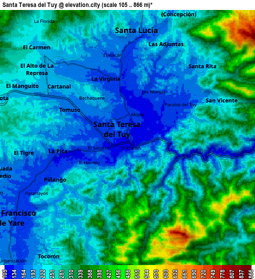 Zoom OUT 2x Santa Teresa del Tuy, Venezuela elevation map