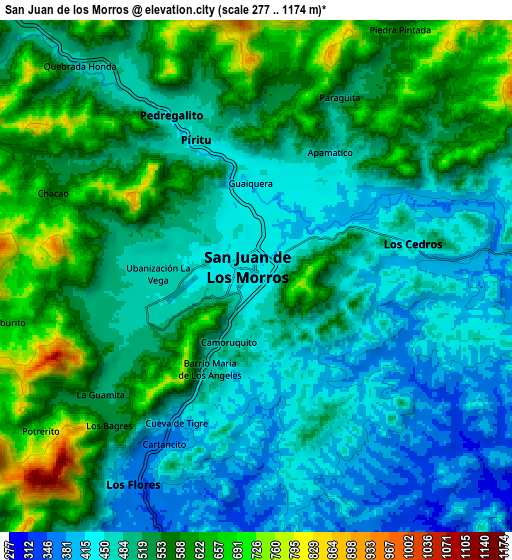 Zoom OUT 2x San Juan de los Morros, Venezuela elevation map