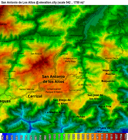 Zoom OUT 2x San Antonio de Los Altos, Venezuela elevation map