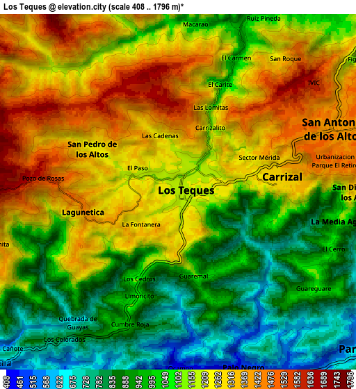 Zoom OUT 2x Los Teques, Venezuela elevation map