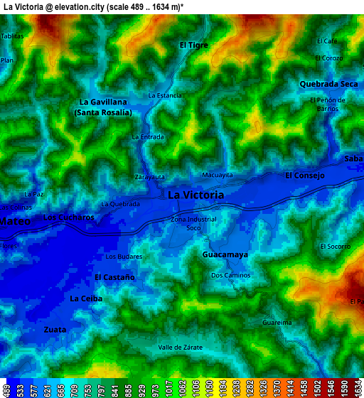 Zoom OUT 2x La Victoria, Venezuela elevation map