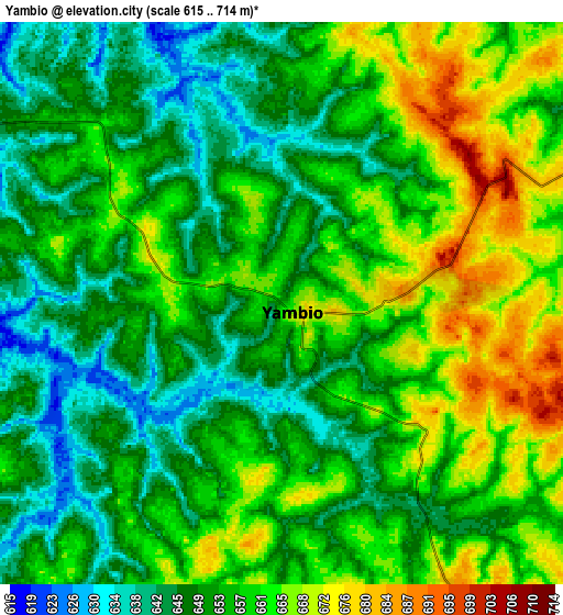 Zoom OUT 2x Yambio, South Sudan elevation map