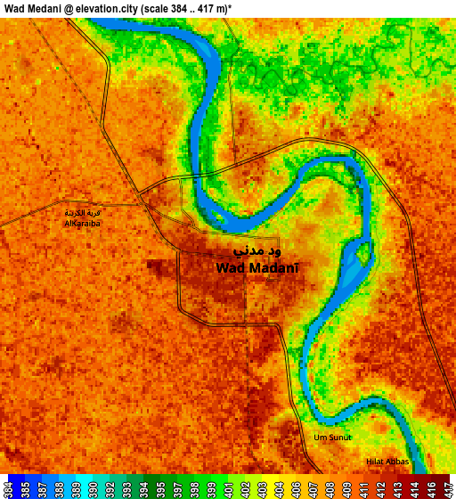 Zoom OUT 2x Wad Medani, Sudan elevation map