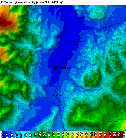 Zoom OUT 2x El Tocuyo, Venezuela elevation map