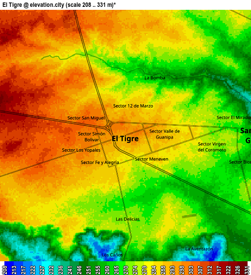 Zoom OUT 2x El Tigre, Venezuela elevation map