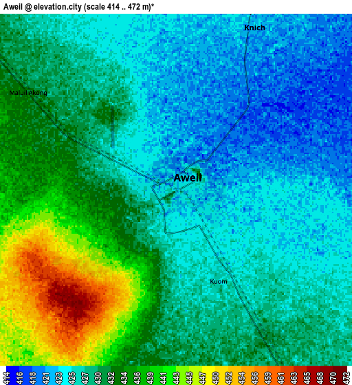 Zoom OUT 2x Aweil, South Sudan elevation map