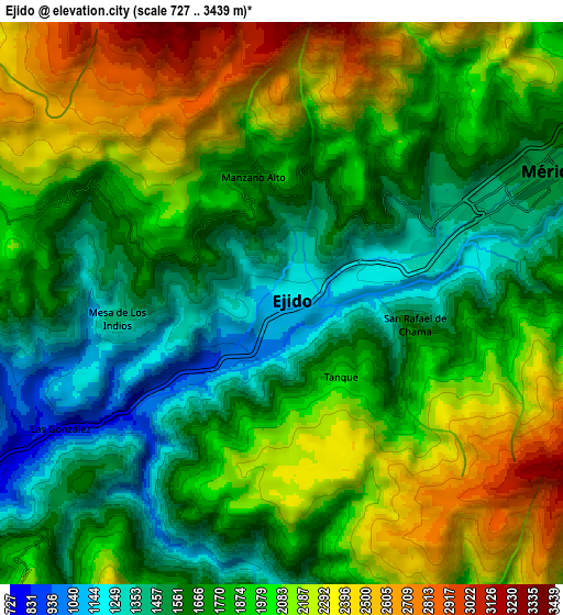 Zoom OUT 2x Ejido, Venezuela elevation map