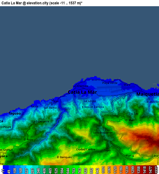 Zoom OUT 2x Catia La Mar, Venezuela elevation map
