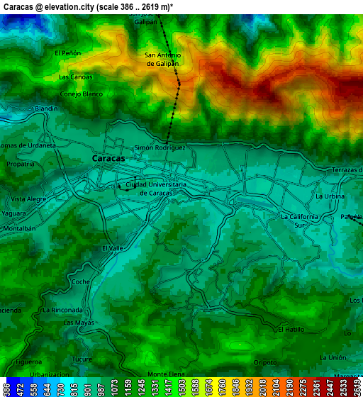 Zoom OUT 2x Caracas, Venezuela elevation map
