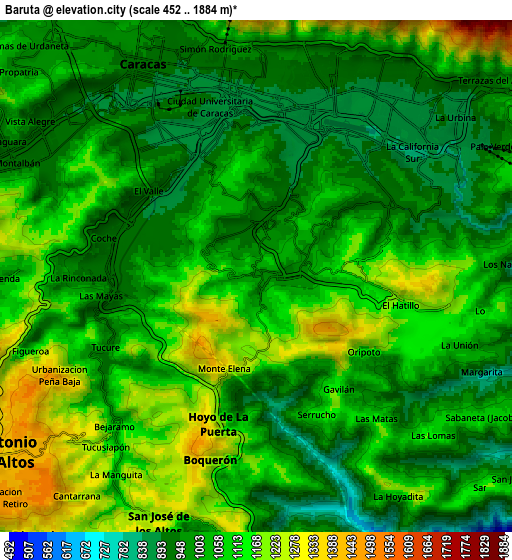 Zoom OUT 2x Baruta, Venezuela elevation map