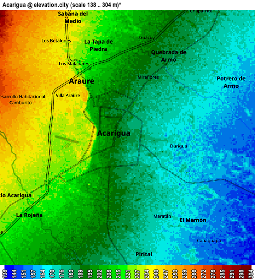 Zoom OUT 2x Acarigua, Venezuela elevation map
