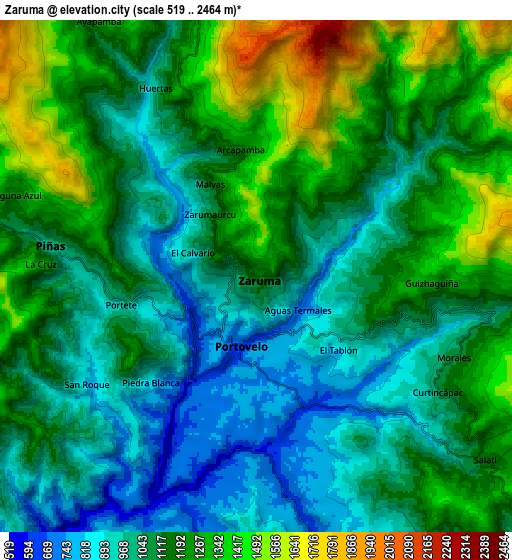 Zoom OUT 2x Zaruma, Ecuador elevation map