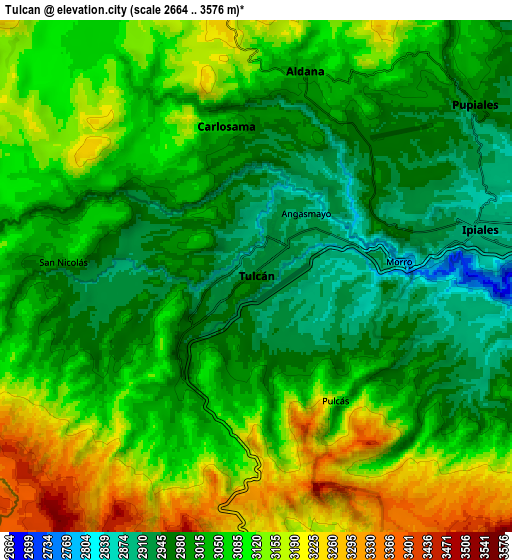 Zoom OUT 2x Tulcán, Ecuador elevation map