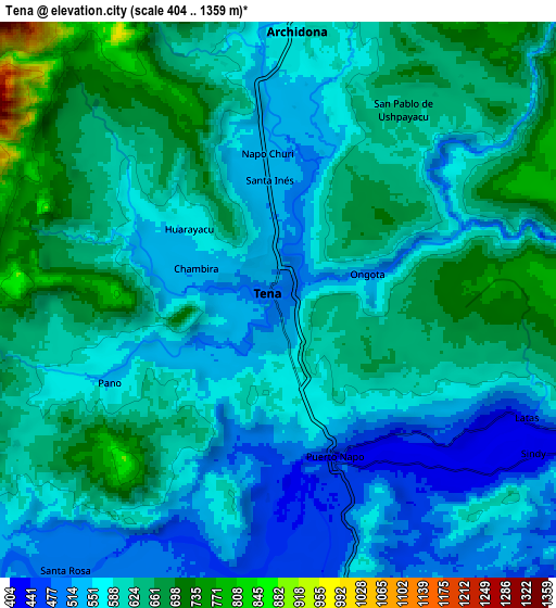 Zoom OUT 2x Tena, Ecuador elevation map