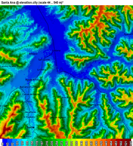Zoom OUT 2x Santa Ana, Ecuador elevation map