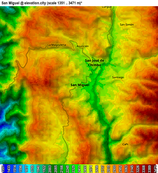 Zoom OUT 2x San Miguel, Ecuador elevation map