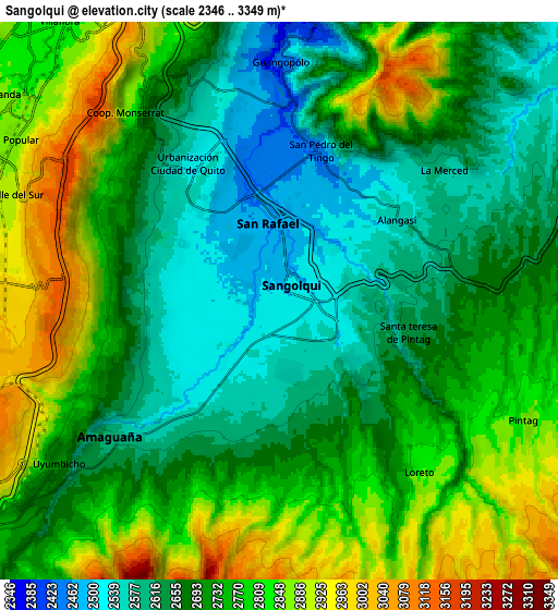Zoom OUT 2x Sangolquí, Ecuador elevation map