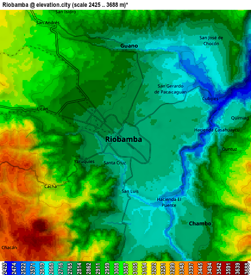 Zoom OUT 2x Riobamba, Ecuador elevation map