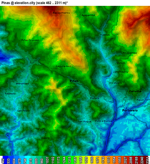 Zoom OUT 2x Piñas, Ecuador elevation map